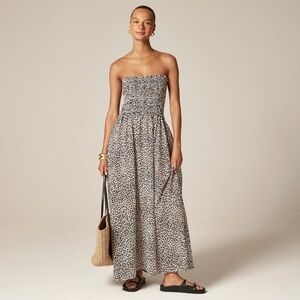 New JCREW Size XS Smocked Maxi Dress in Leopard Print $148 CP126